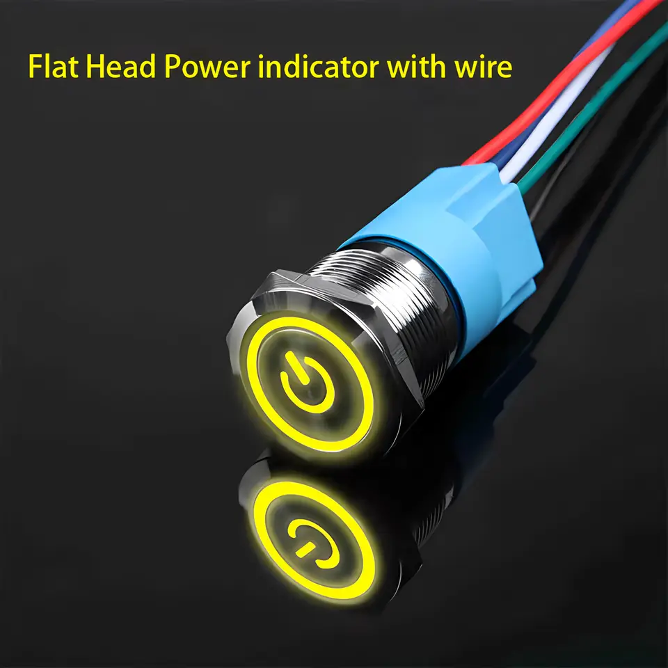 16mm 19mm 22mm Metal Push Button Switch Momentary/Latching Flat Head Led Light Red Yellow Blue Green White 3V 12V 24V 220V image 11
