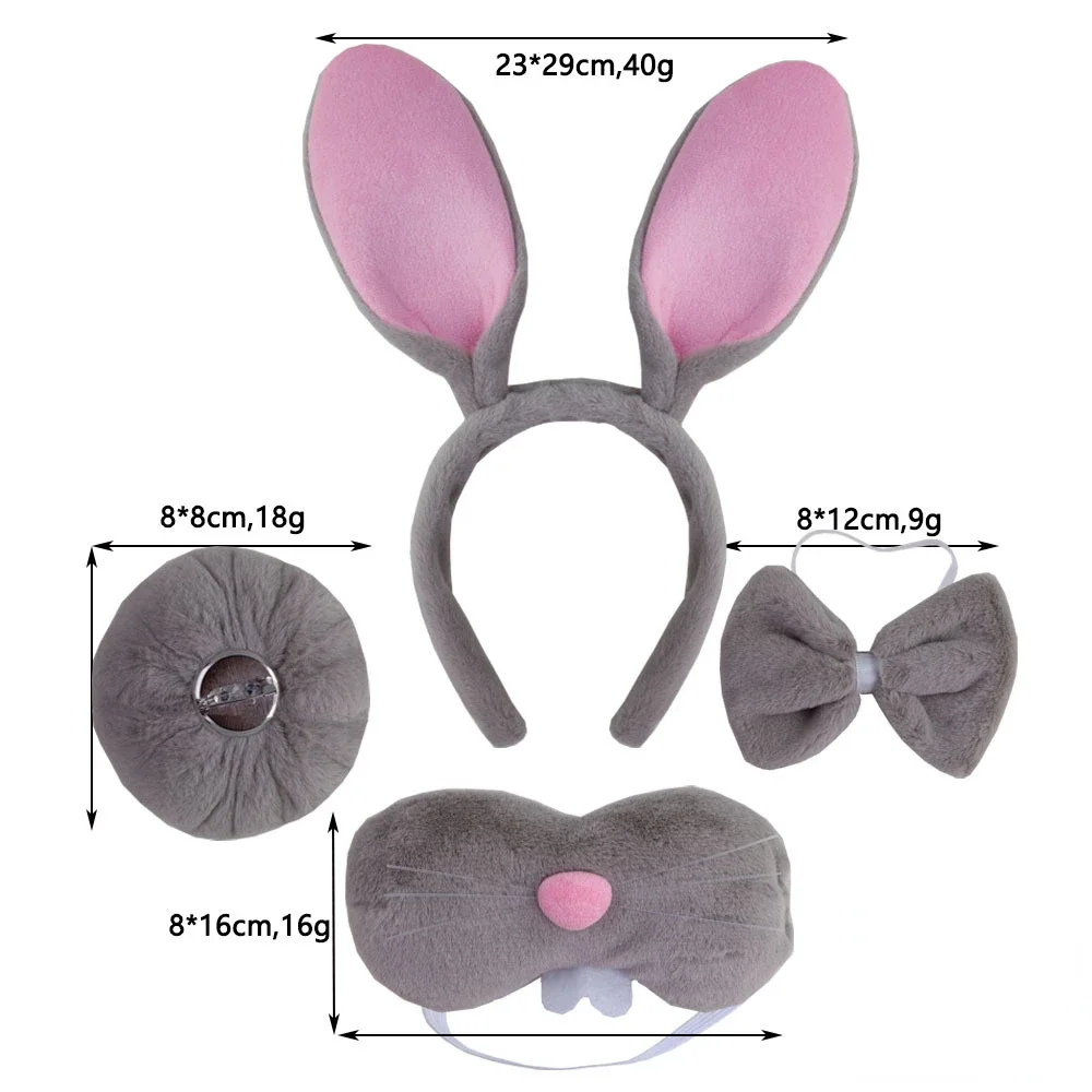6 Set Accessori Pasqua Coniglietto – Cerchietti Con Orecchie, Papillon E Coda Morbida, Costumi Per Feste E Cosplay Adulti, Colore Rosa - 2