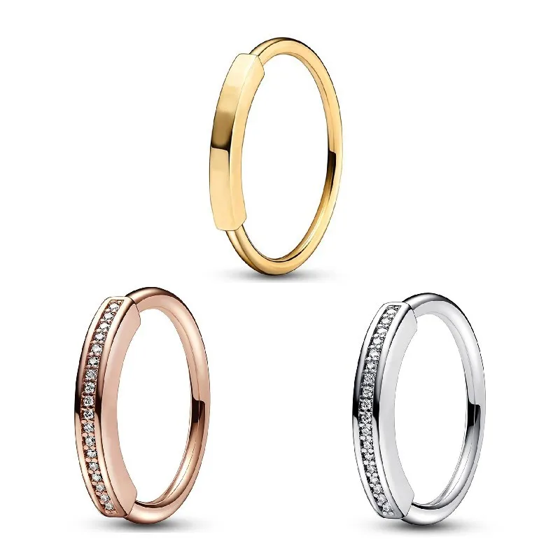 

Authentic 925 Sterling Silver Sparkling Rose Gold Signature I-d With Crystal Ring For Women Wedding Party Fashion Jewelry