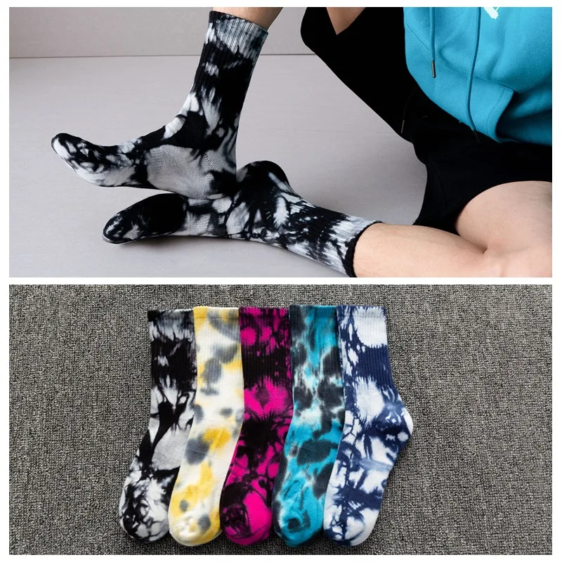 New Products for Autumn and Winter High Quality Thick Tie-dye Middle Tube Socks Towel Bottom Cotton Outdoor Sports Tie-dye Socks