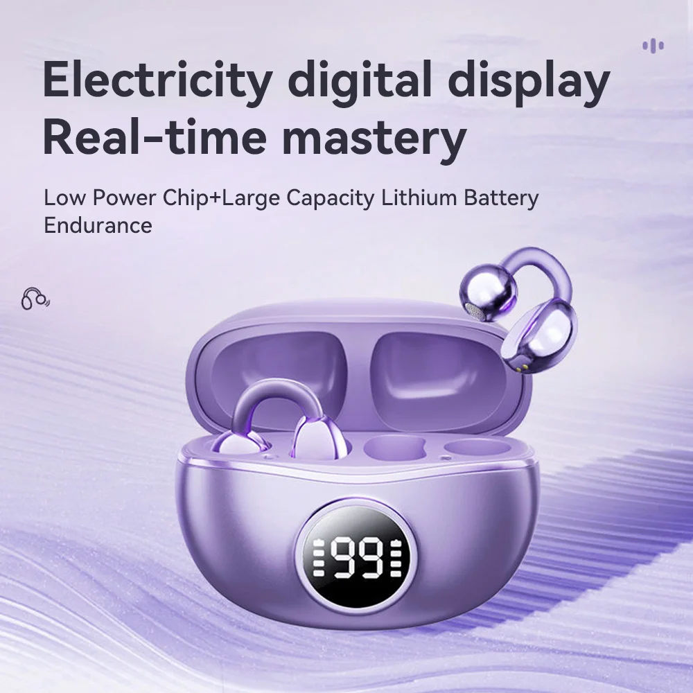 Earclip Earphone Ear Clip Wireless Earphone New Open Ear Sport Bluetooth Headphone LED display Noise Cancelling Headset With Mic
