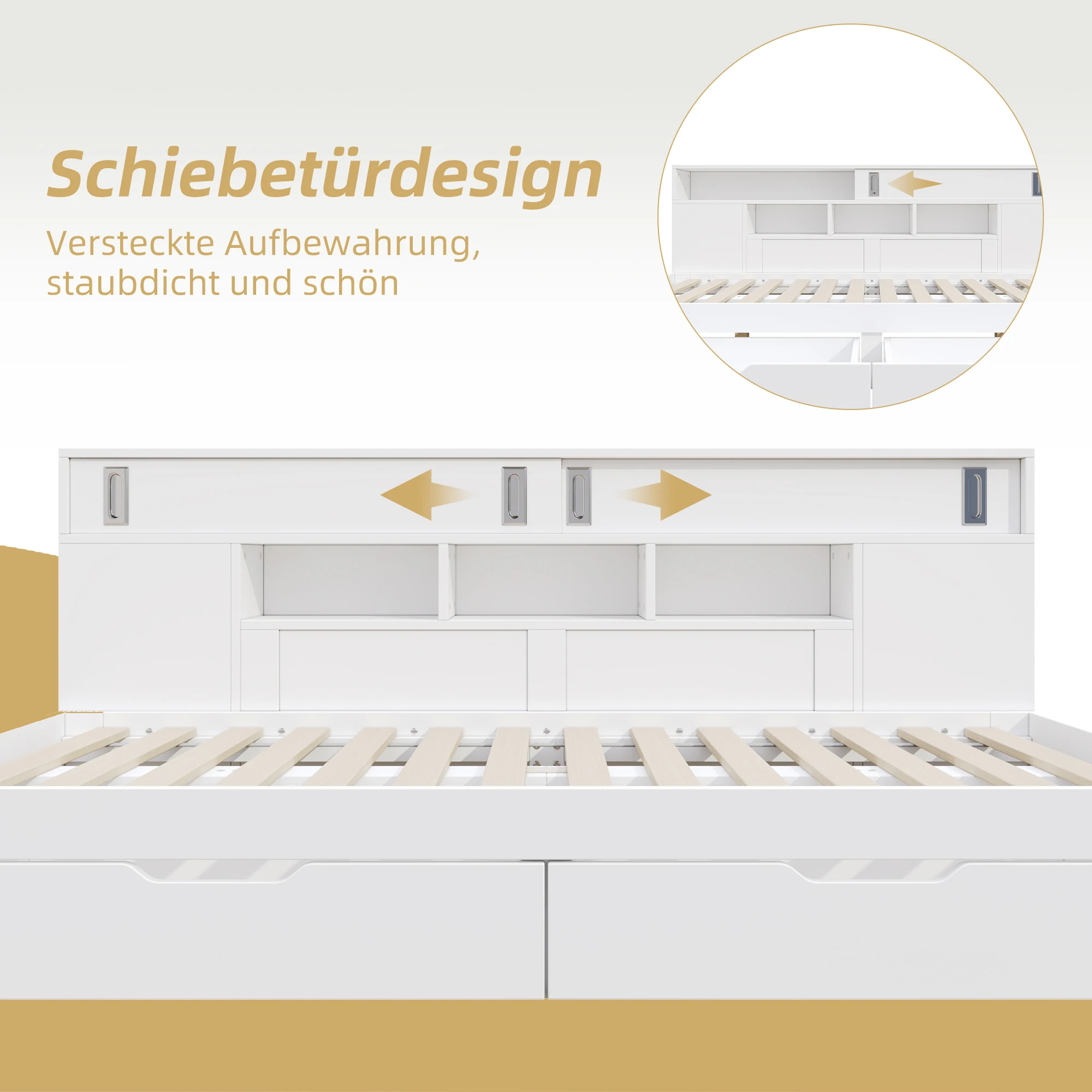 KOMHTOM Weißes multifunktionales Daybed, mit Schubladen Bücherregal Stauraumschrank und Bettkasten ohne Matratze – Detail 3