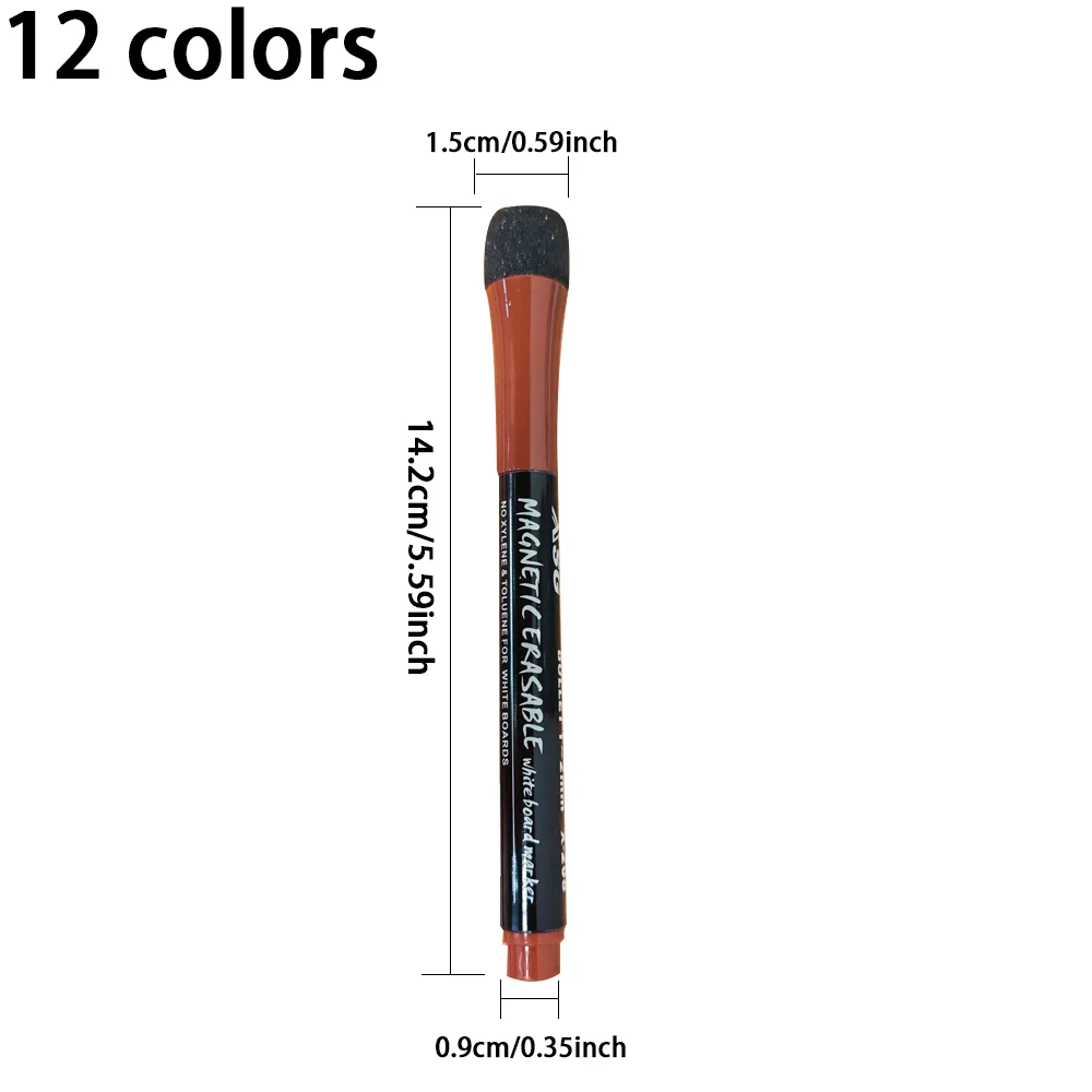 Magnetic whiteboard pen with a thin head of 0.7mm and magnetic adsorption, easy to erase color pen (12 color magnetic whiteboard