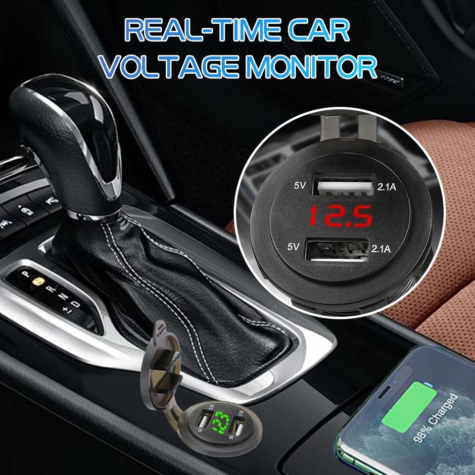Accendisigari Auto Multipresa Con Display Doppio Tensione E Temperatura | Caricatore USB 12V-24V Con Voltmetro E Termometro