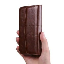 Leather Wallet Card Holder Phone Holster with Belt Clip - Size (7.2 inch) (Dark Brown)