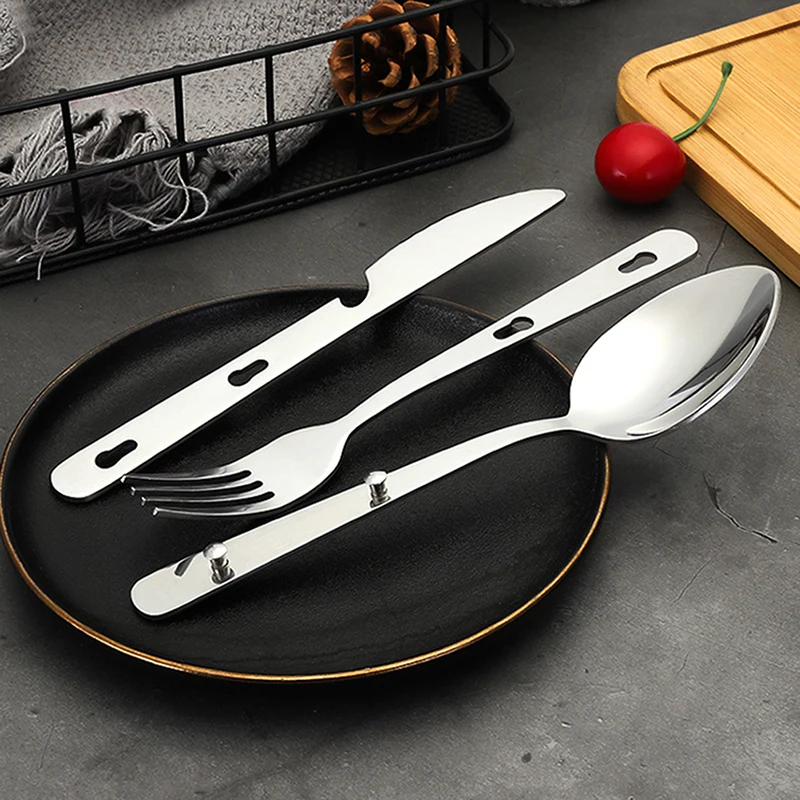 3pcs/set Portable Stainless Steel Tableware fold knife utensil spoon set Spoon Fork Knife Dinnerware Camping Cooking flatware