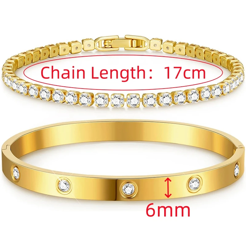 Elegant Stainless Steel Zircon-Embellished Bracelets - Non-Fading Luxury Women's Fashion Jewelry
