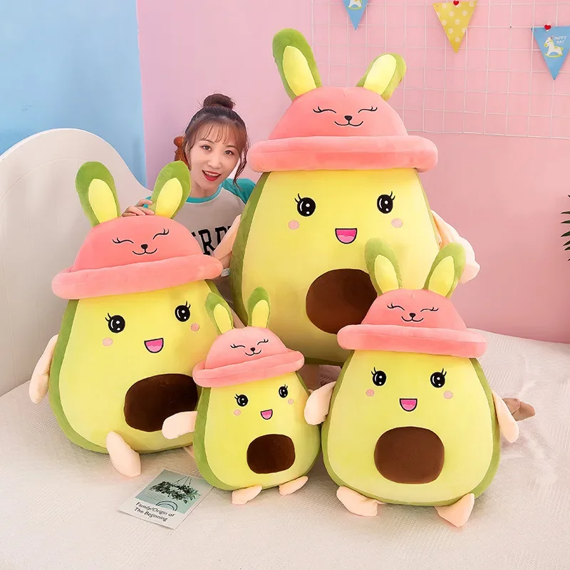 

Plush Avocado Toys with Hat Stuffed Fruit Food Plush Toy Kawaii Avocado Pillow Cute Soft Doll Children Comfortable Cushion