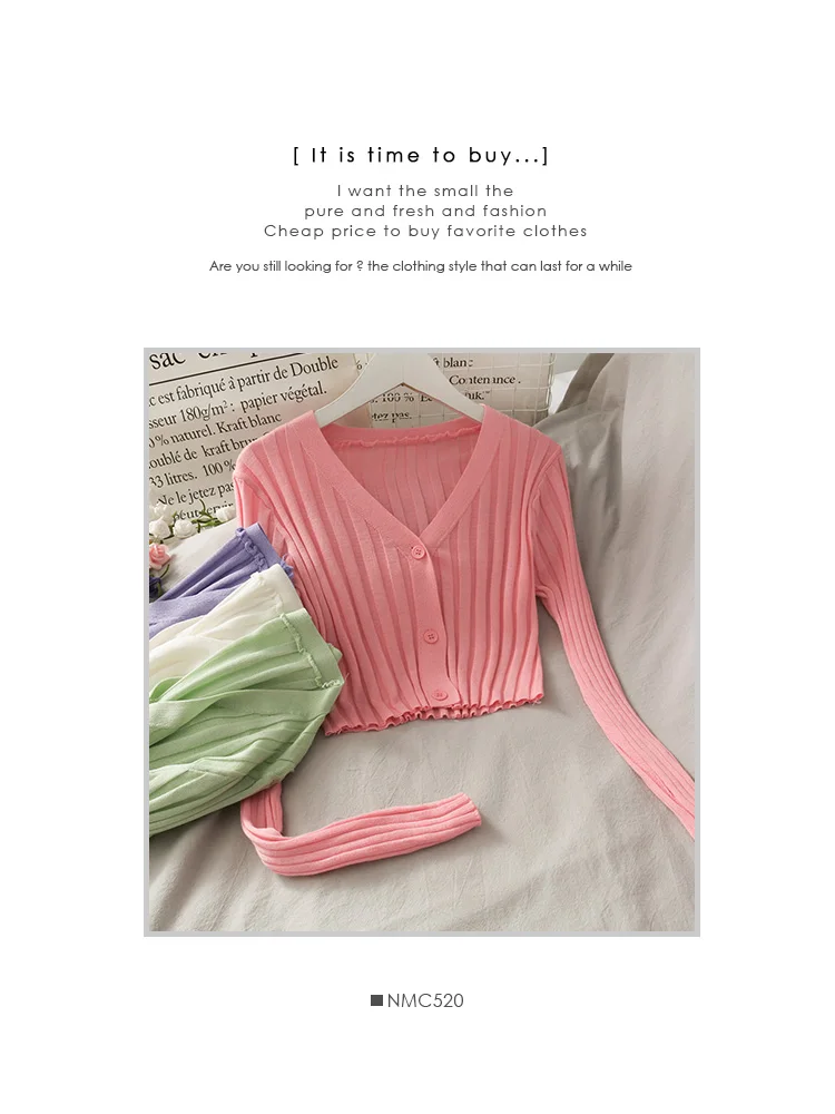 Description Picture 2 of itemFIGOHR Women's Acrylic Long Sleeve V-Neck Button-Down Slim Cropped Ribbed Knit Cardigan Thin Solid Stretch Top Knitwear