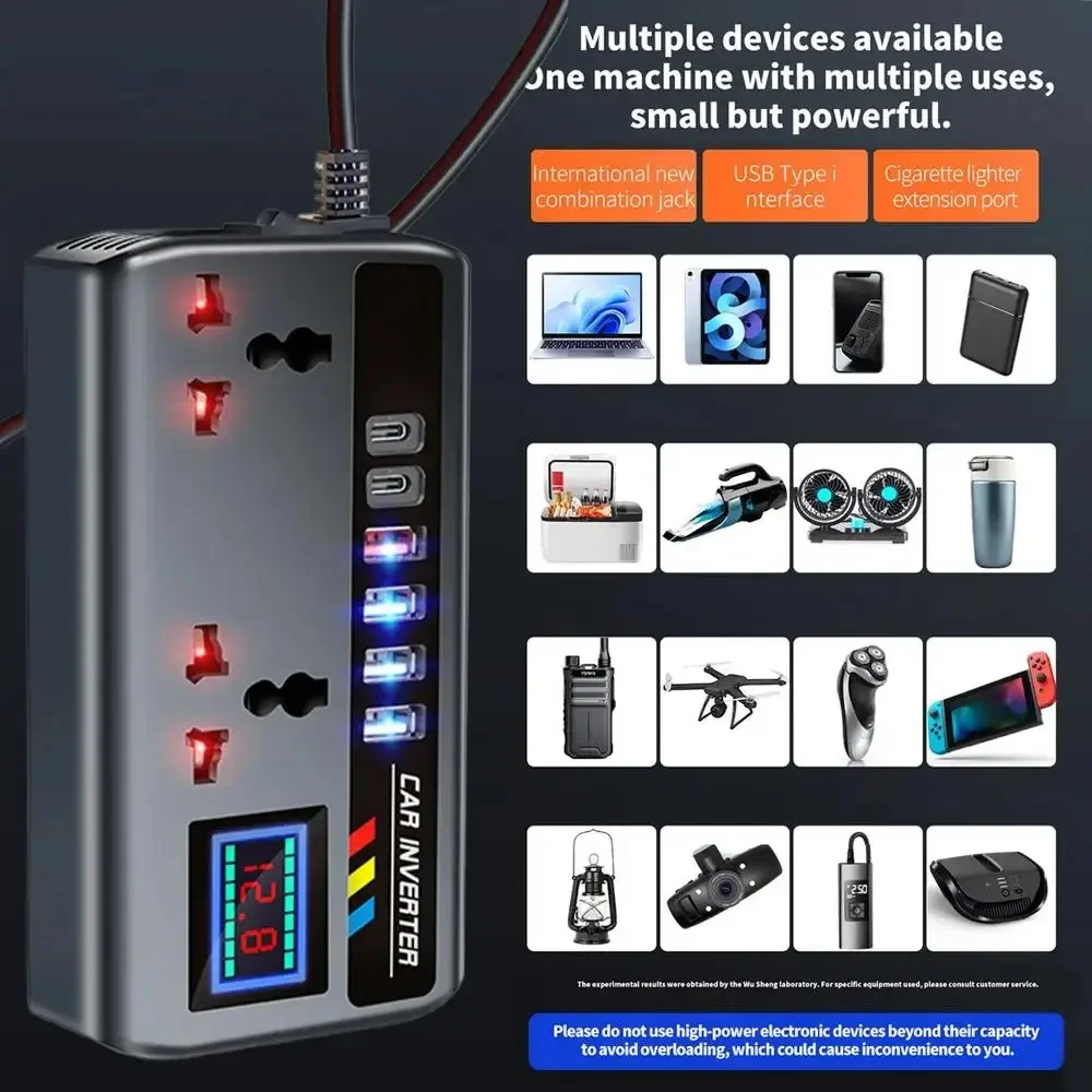 Versatile Portable Car Power Inverter with Quick Charge USB Ports