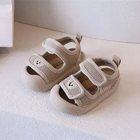 Summer Mesh Breathable Boys Beach Shoes Soft Sole Anti Slip Girls Baby Sports Sandal Cartoon Bear Head Embroidered Kids Sandals 6