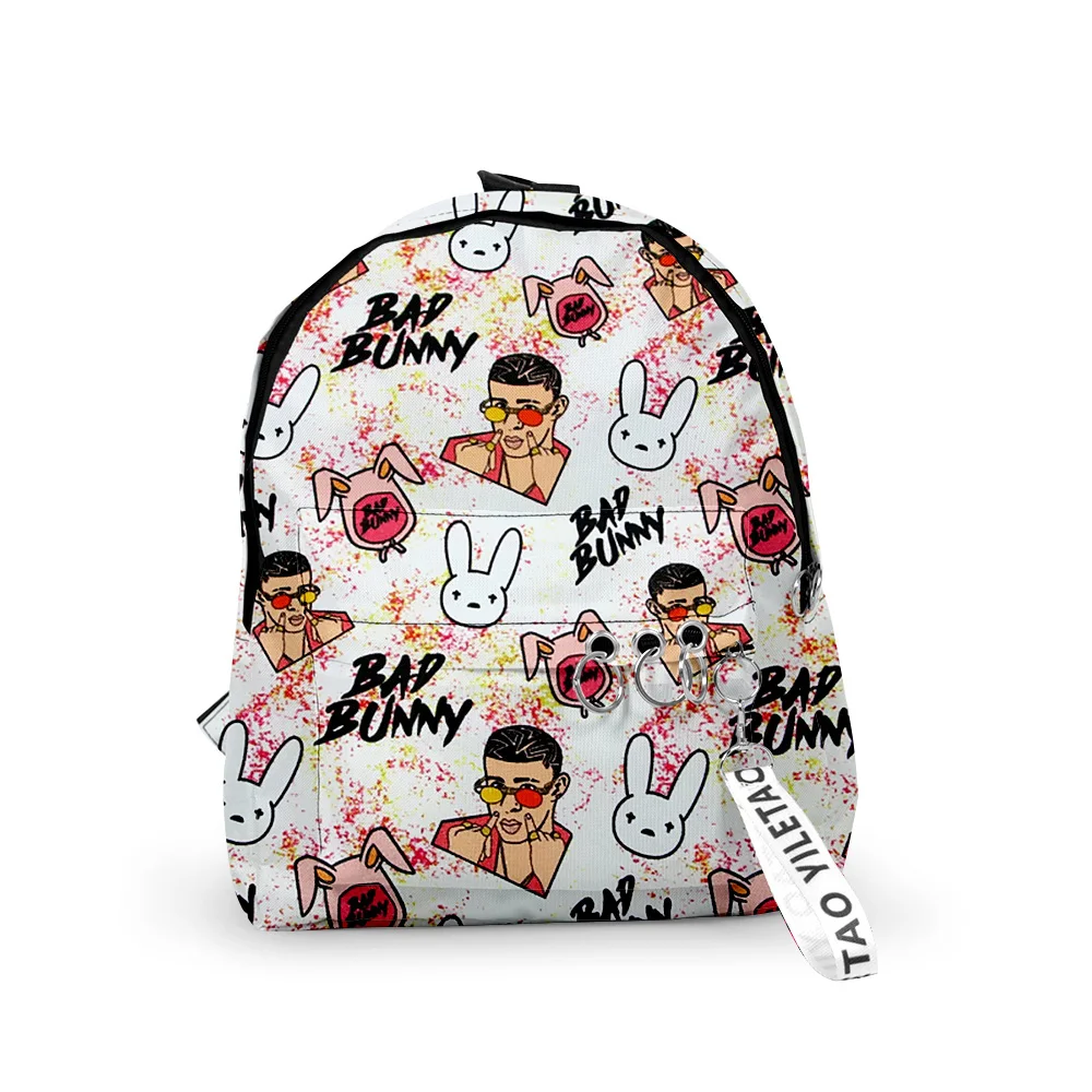 Fashion Trendy Bad Bunny Backpacks Boys/Girls pupil School Bags 3D Print Keychains Oxford Waterproof Cute Small Backpacks