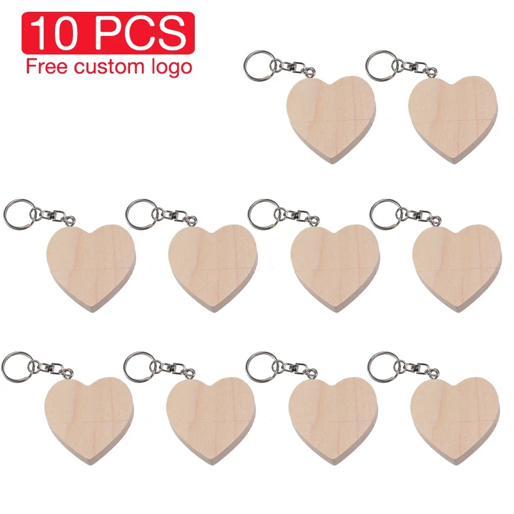 Madeira Coração Usb Flash Drive com Logotipo Livre Real Capacidade Memory Stick Pen Drive Fotografia Presentes de Casamento u Disk 10 Peças Lote 64gb 32gb - Imagem 6