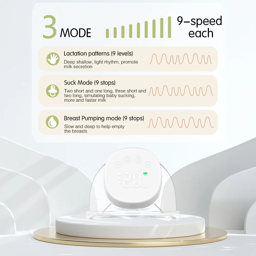 MY-376 Wearable Hands Free Electric Breast Pump Silent Invisible Breast Pump 3 Modes 9 Levels of Suction 180ML Capacity