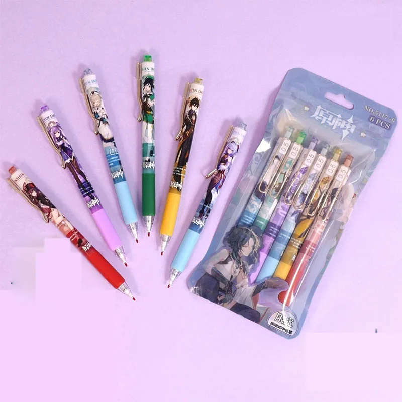 

36 pcs/lot Kawaii Genshin Impact Clip Gel Pen Cute 0.5mm black ink Signature Pens School Office Writing Supplies Stationery gift