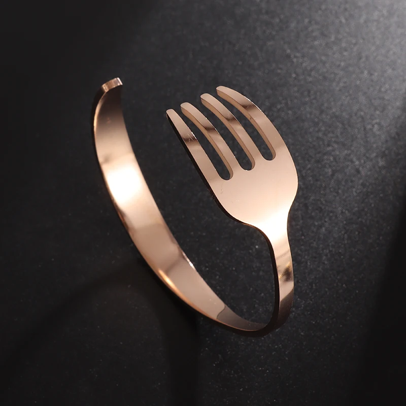 Creative Design Cutlery Knife Fork Men Bangles Women Stainless Steel Friendship Arm Cuff Open Bracelet Fun Trend Jewelry