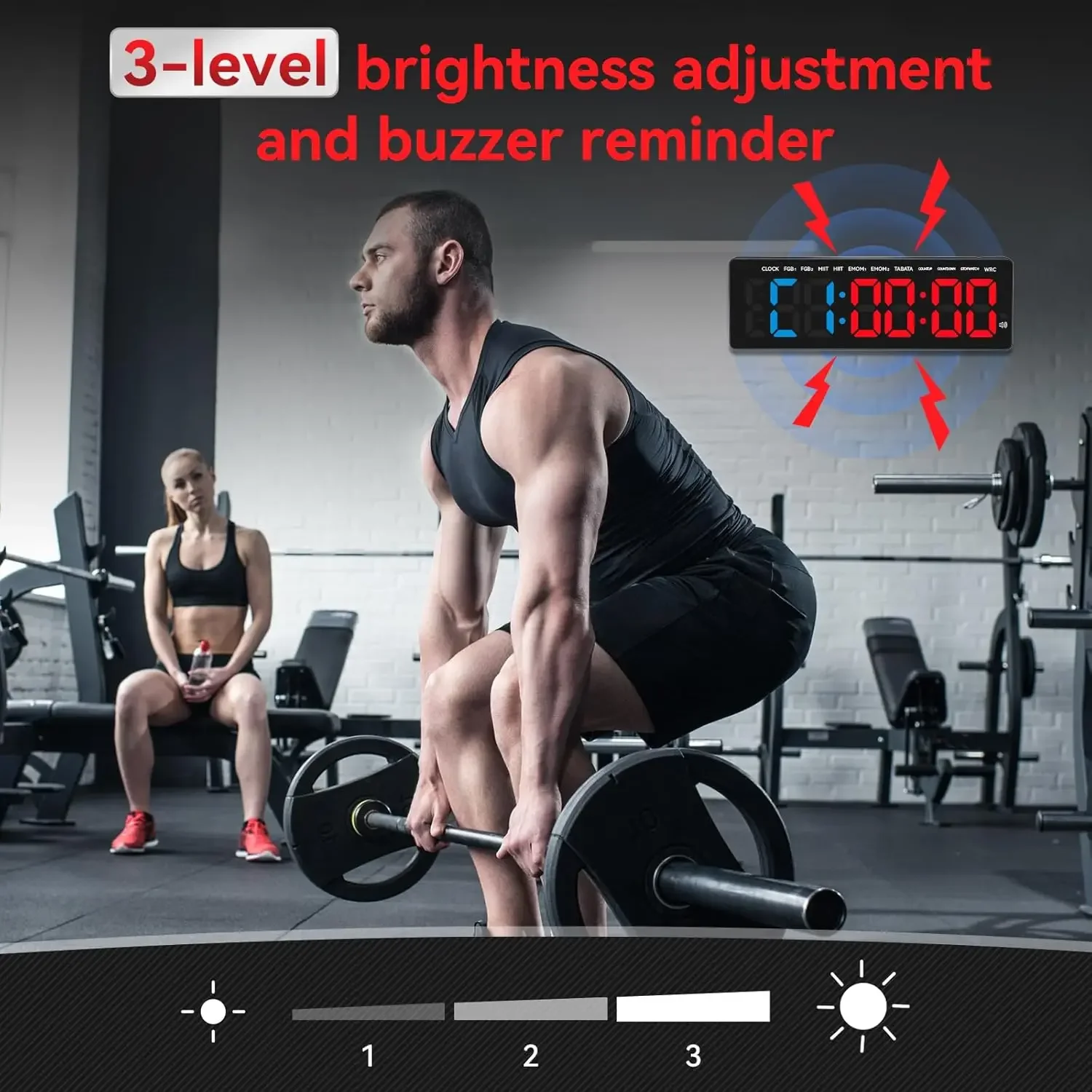 Gym Timer 3.5" Large LED Display Wall Clock Interval Workout Count Down & Up Stopwatch Digital for Fitness Home