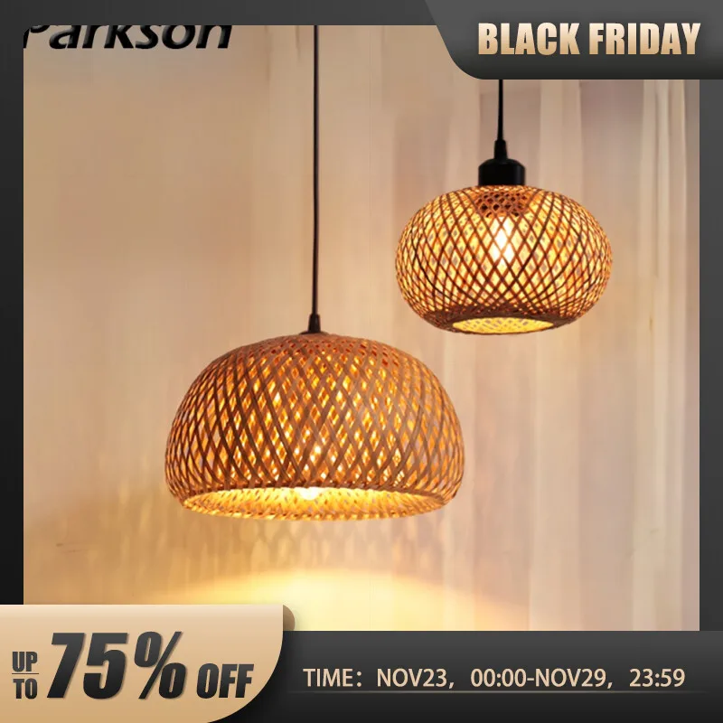 Handmade Rattan Bamboo Chandelier Ceiling Lamp E27 Fixture Weaving Home