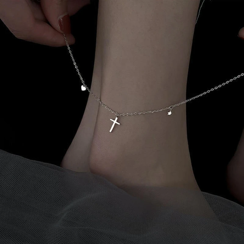 Monkton 925 Sterling Silver Summer Cross Infinite Drop Design Feet Chain Anklets Women ankle bracelet Simple Jewelry anklet bracelets silver anklets ankle chain