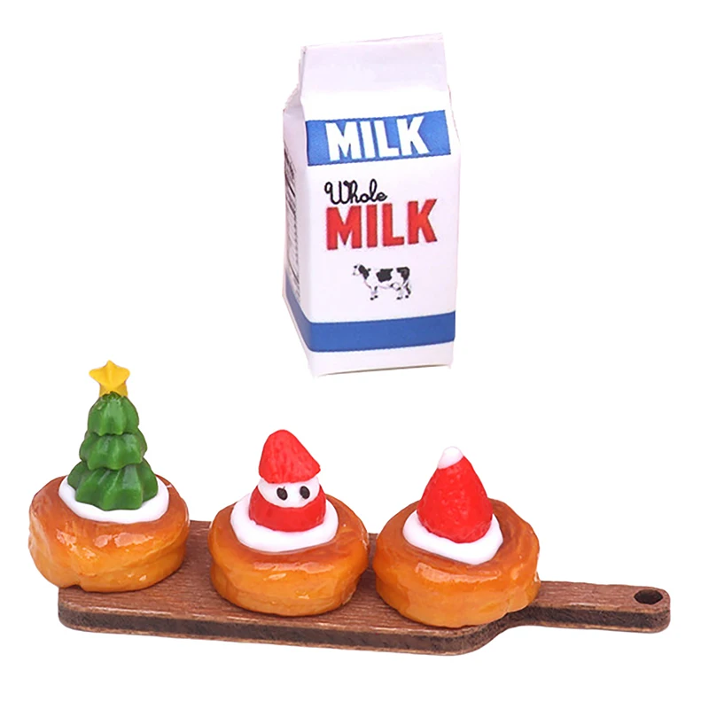 

1Pc/5Pcs 1:12 Dollhouse Miniature Christmas Egg Tart Bread Milk Tray Kitchen Breakfast Model Decor Toy Doll House Accessories