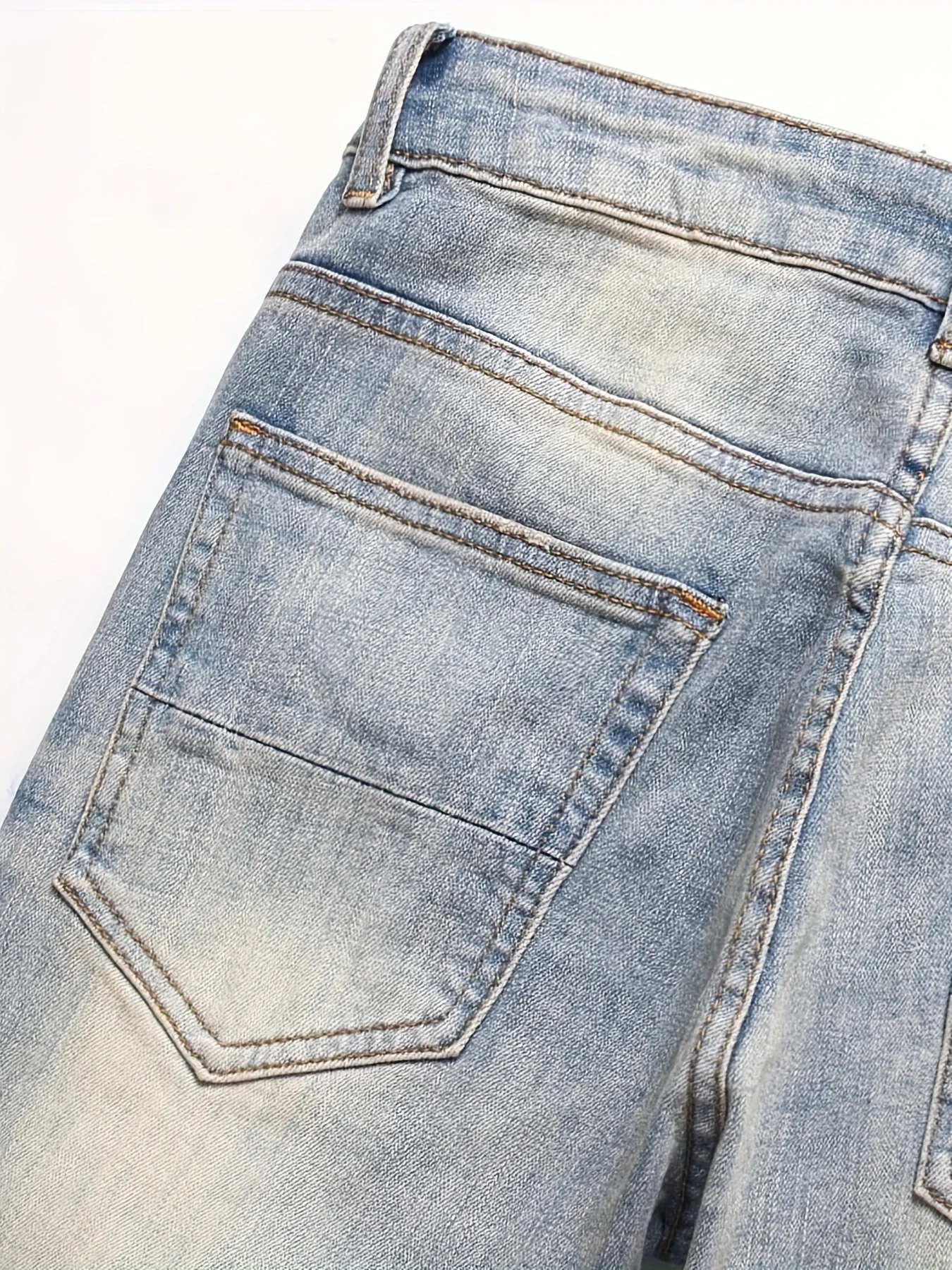 Regular Fit Mens Trendy Ripped Embroidered Alphabet Patches Denim Jeans Stretchy Casual Washed Novelty Barrel Style Pants