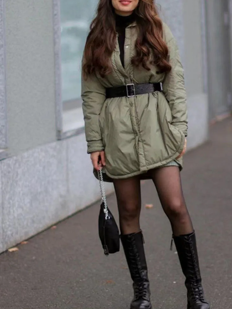 Traf Women's Shirts Jackets green Thin Parka Oversize Shirt Coats