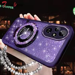 Sparkling Crystal Bracelet MagSafe Phone Holder Case - Silicone Cover with Glitter Design for Honor 90 Lite (PURPLE)