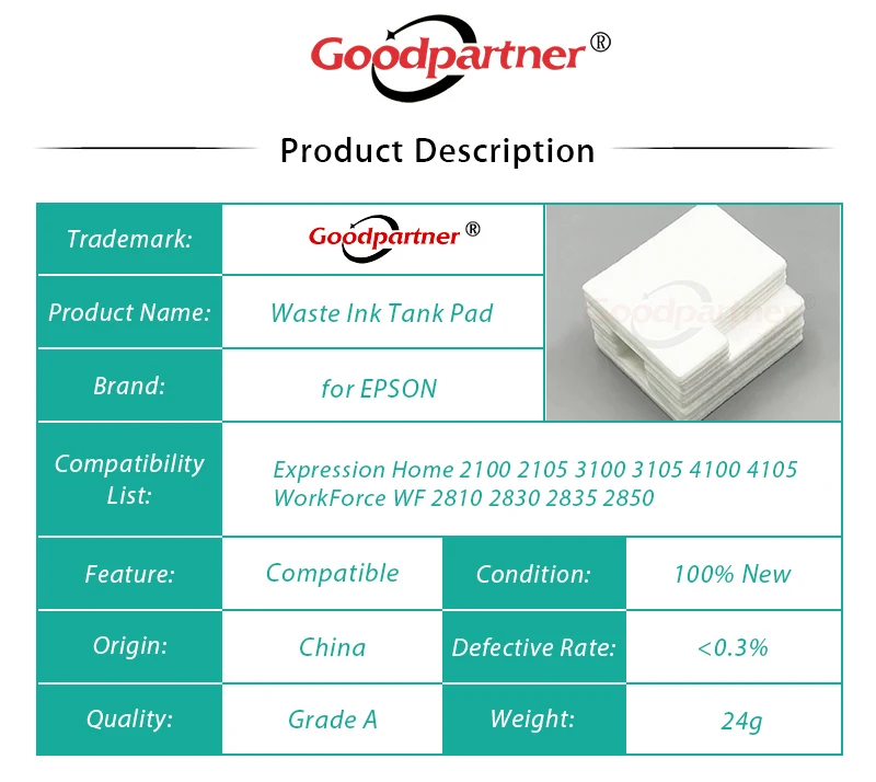 10X C9344 폐잉크 탱크 패드 스폰지 EPSON XP 2100 2105 3100 3105 4100 4101 4105 WorkForce WF 2810 2830 2835 2850