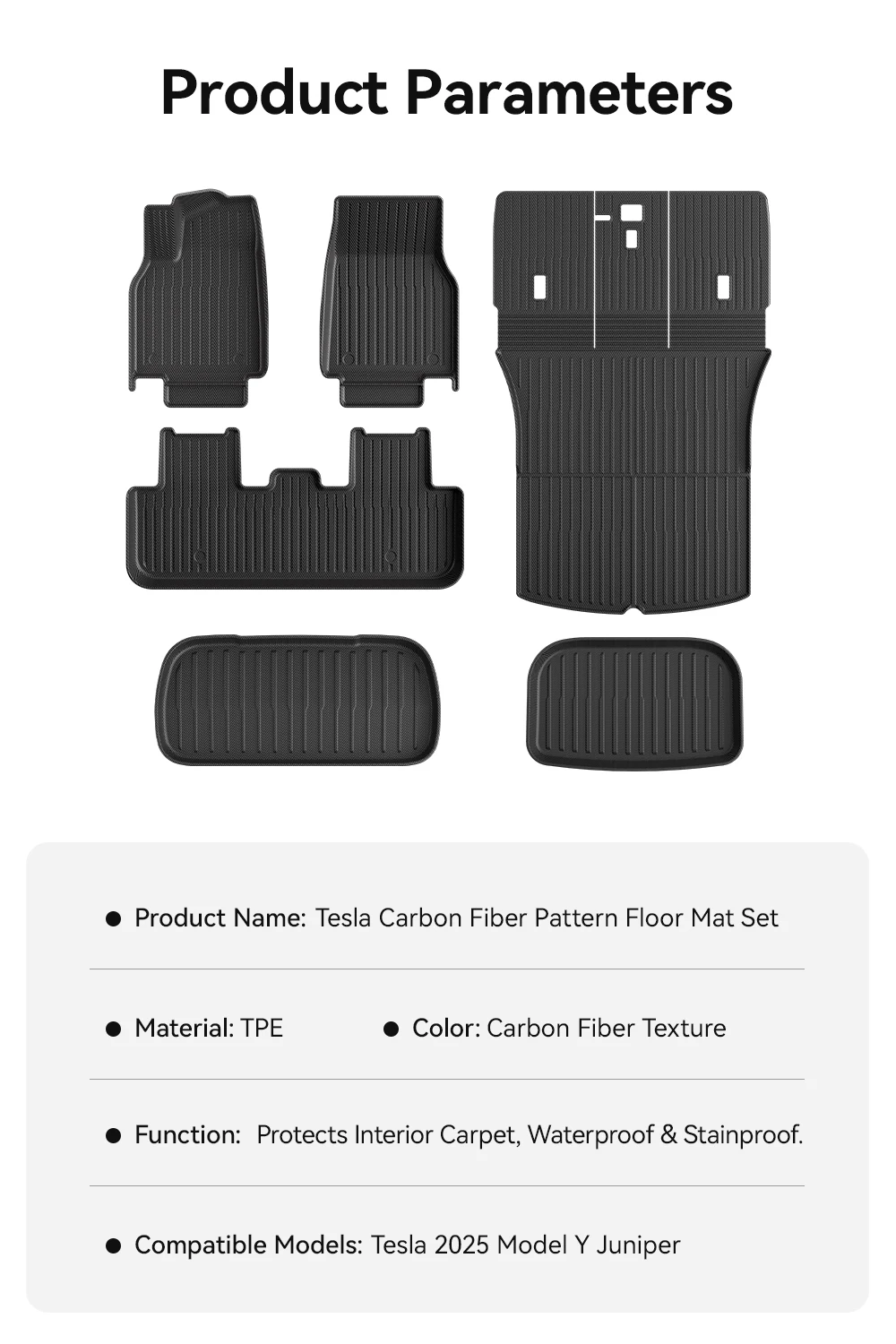 For New Tesla Model Y juniper 2025 TPE Floor Mat Carbon fiber Car All Weather Tr