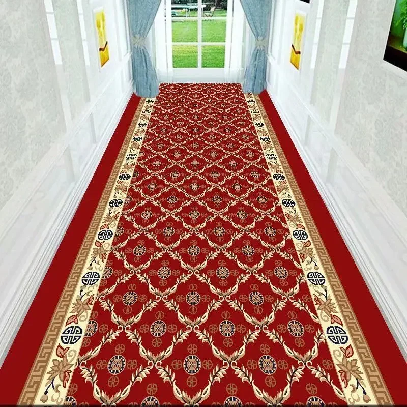 

Classical Floral Red Lobby Carpets Stairway Hallway Home Decor Corridor Aisle Party Wedding Anti Slip Area Rugs Customable