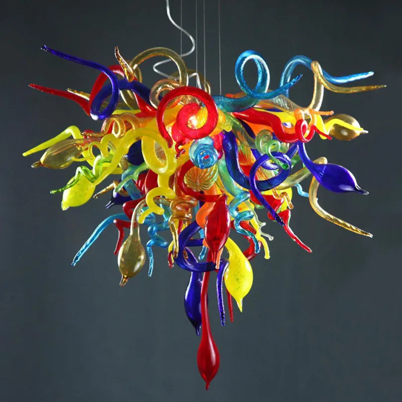 

Lustre Lamp Room Decor Hand Blown Glass Ceiling Chandelier LED Light Source Colored
