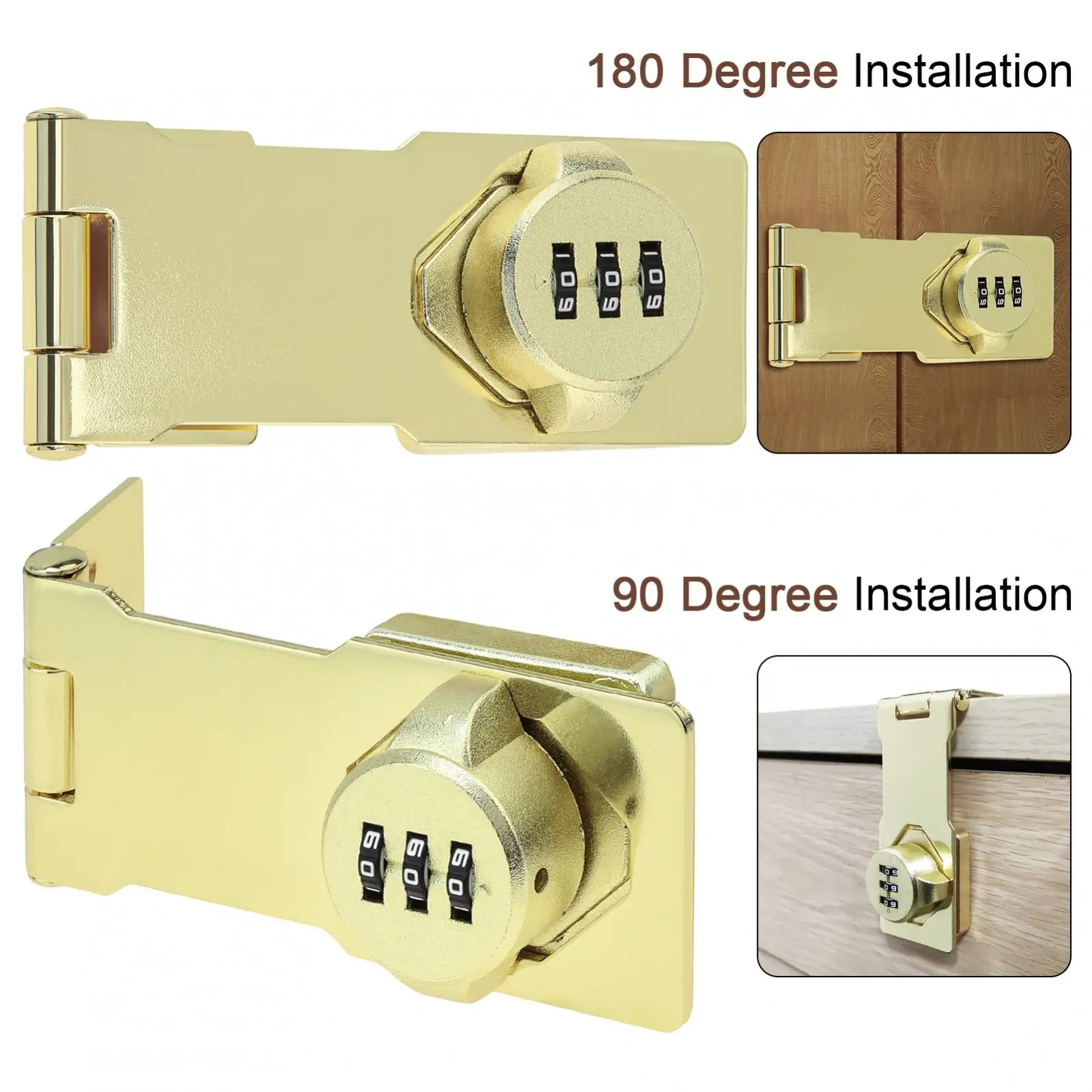 Gold Zinc Alloy Hasp Locks Slide Latch Lock Keyless Combination Lock for Kitchen Drawers Cabinets Cupboard with Password Code