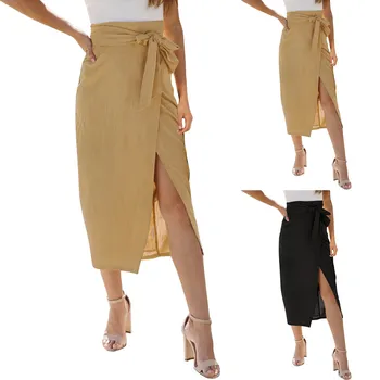 Women's Elegant Skirts 2024 Trend Clothing High Waisted Tie Wrap Hip New Chic Side Slit Plain Summer Casual Holiday Outfits 3