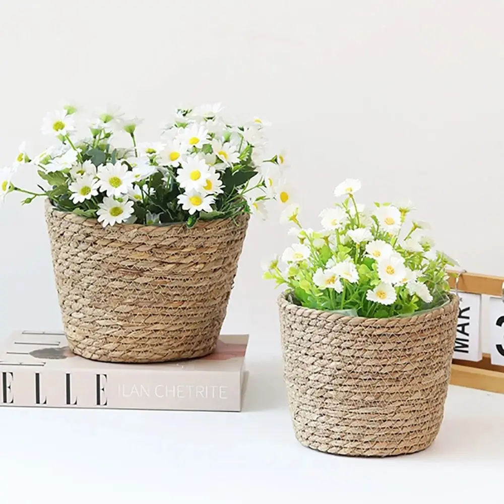 1Pcs Durable Flower Pot Basket Grass Woven Flowerpot Planter Basket Rattan Straw Woven Plant Flower Basket Furniture Decoration