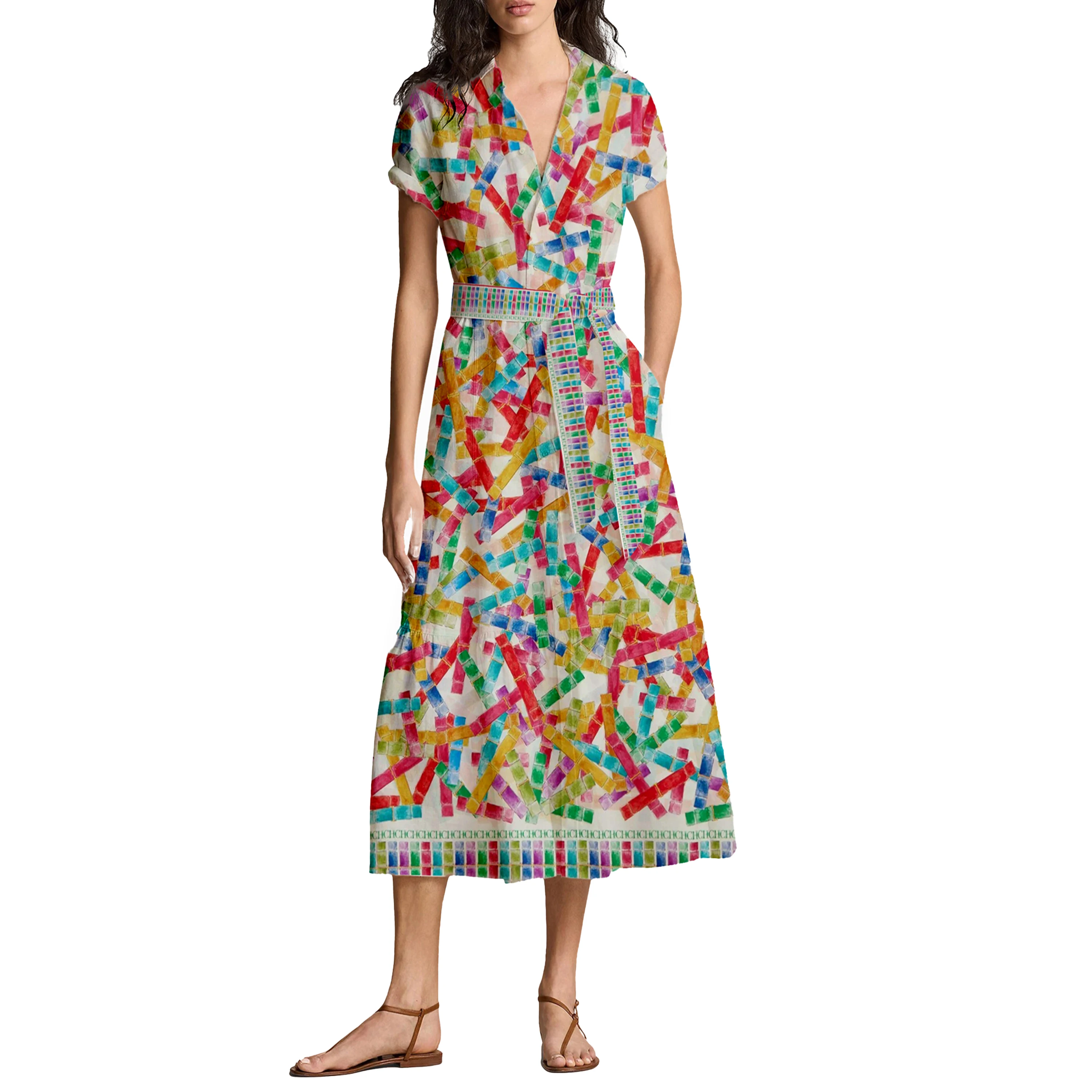 فستان CHCH الصيفي الأنيق المطبوع للسيدات، يتميز بت...