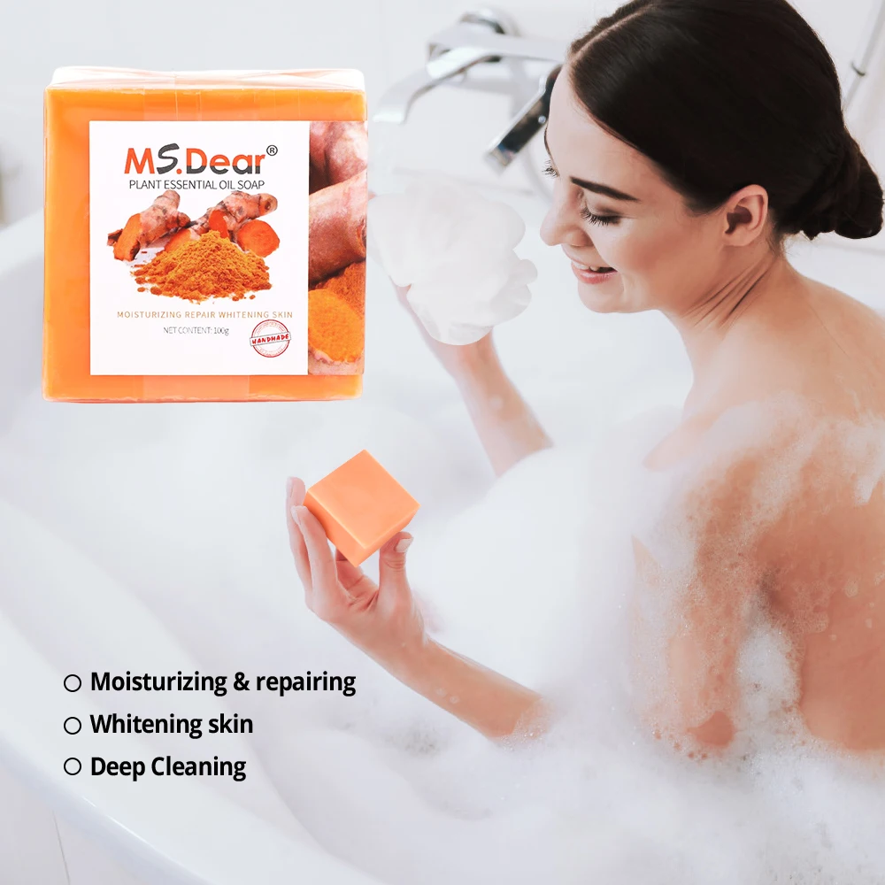100g Natural Turmeric Soap Face Bath Cleansing Ginger Essential Oil Soap Ginger Soap Antioxidant Deep Cleansing Turmeric Soap 6