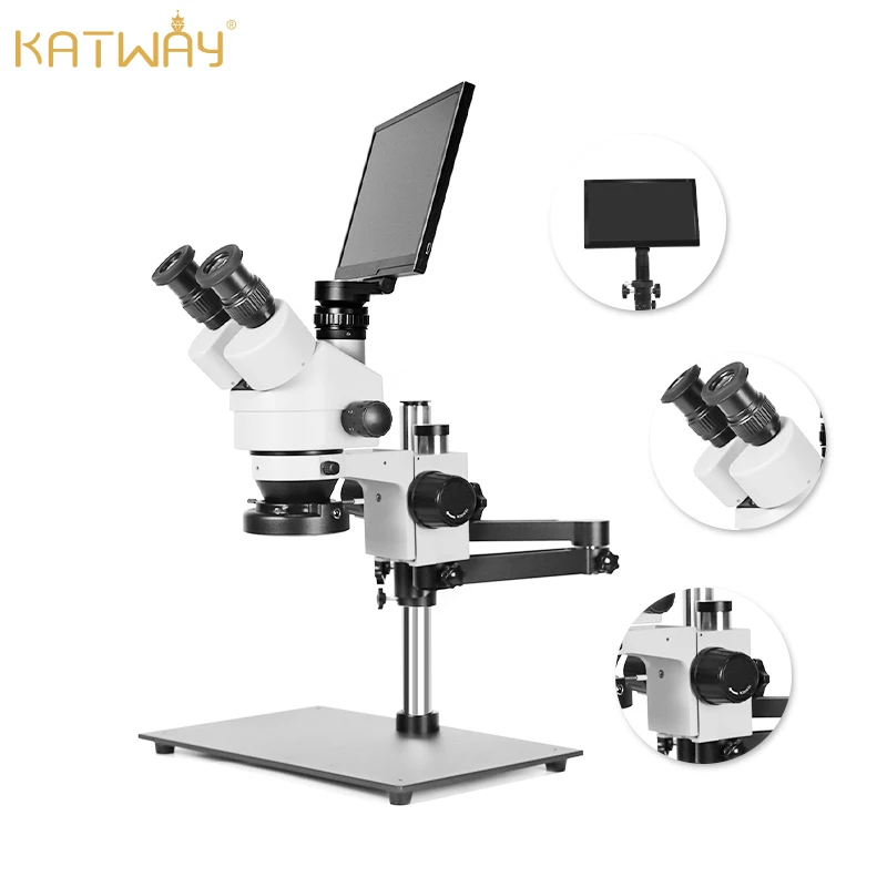 KATWAY 주얼리 삼안 현미경 스테레오 전문 전자 카메라, HDMI USB 비디오 디지털 용접, 휴대폰 납땜