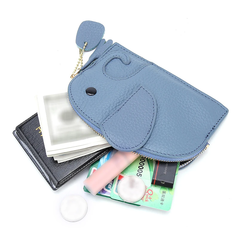 Women Coin Purse Genuine Leather Elephant Zipper Mini Pouch Bag Small Wallets Mini Creative Coin Bag Cute INS Style