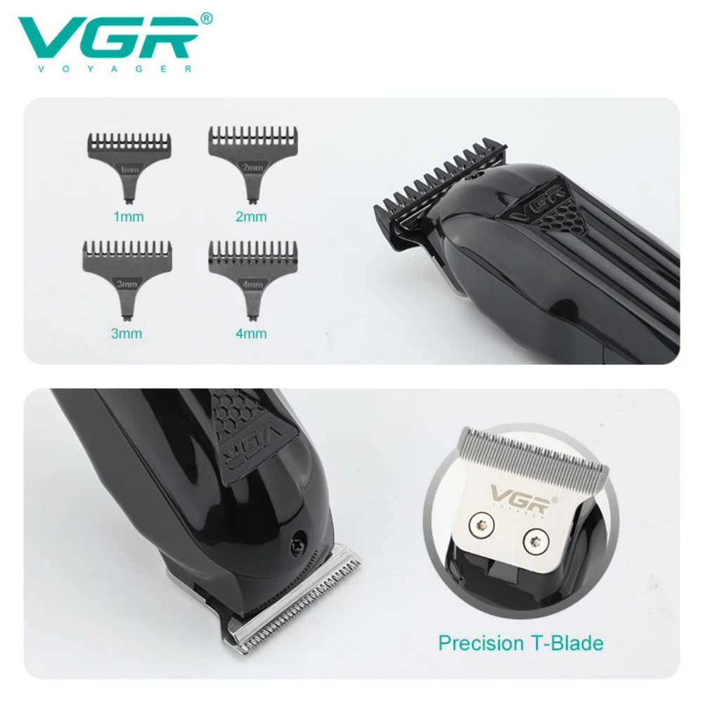 VGR 남성용 전문 헤어 클리퍼, 전기 T-블레이드 헤어 커팅 머신, 0mm LED 디스플레이, 이발 트리머, V-982