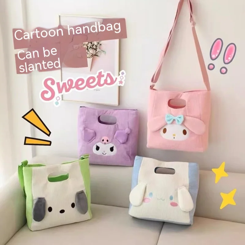 

Sanrios Kawaii Bags My Melody Kuromi Cinnamoroll Pochacco Cute Cartoon Girl Handbags Anime Corduroy Shoulder Crossbady Bags Gift
