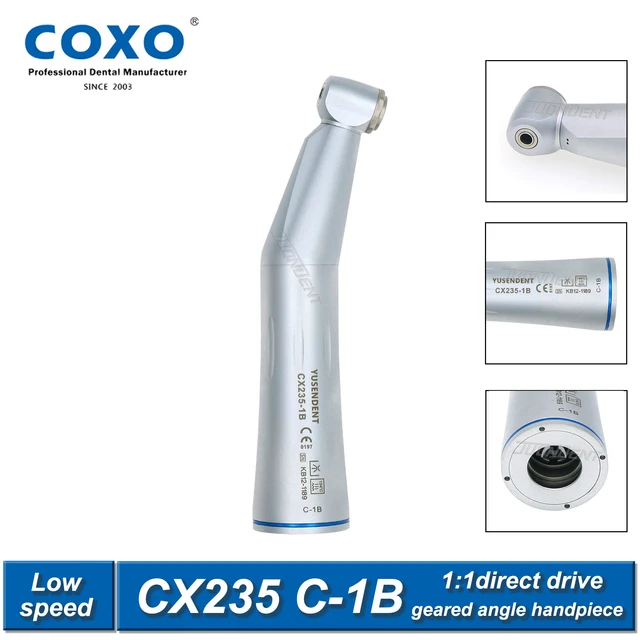 COXO Dental Low Speed Handpiece Contra Angle Inner Water Channel 1:1 Low Rotation Dental Device Dental Laboratory CX235 C-1B