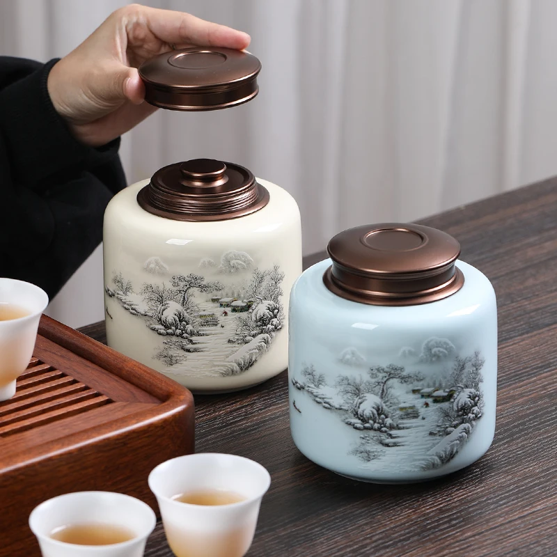 

Классическая керамическая чайная коробка с металлической крышкой, банка для конфет, горная стандартная банка, бытовой контейнер для хранения кофейных зерен