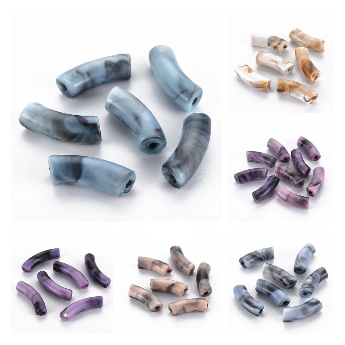 

500g Chunky Curved Tube Beads Colorful Opaque Acrylic Tube Loose Spacer Beads for DIY Bamboo Tube Bracelet Bangle Jewelry Making