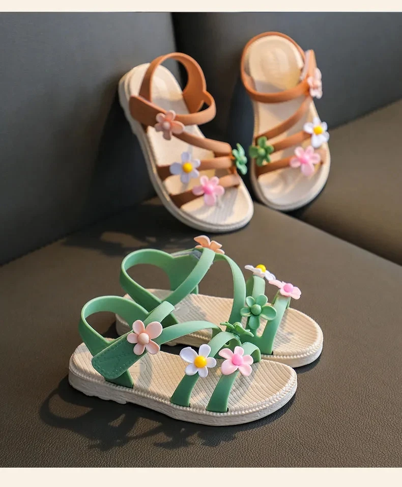 Summer Little Girls Sandals 2022 New Flower Simple Cute Pink Green Children Sandals Toddler Baby Soft Casual School Girl Shoes boy sandals fashion