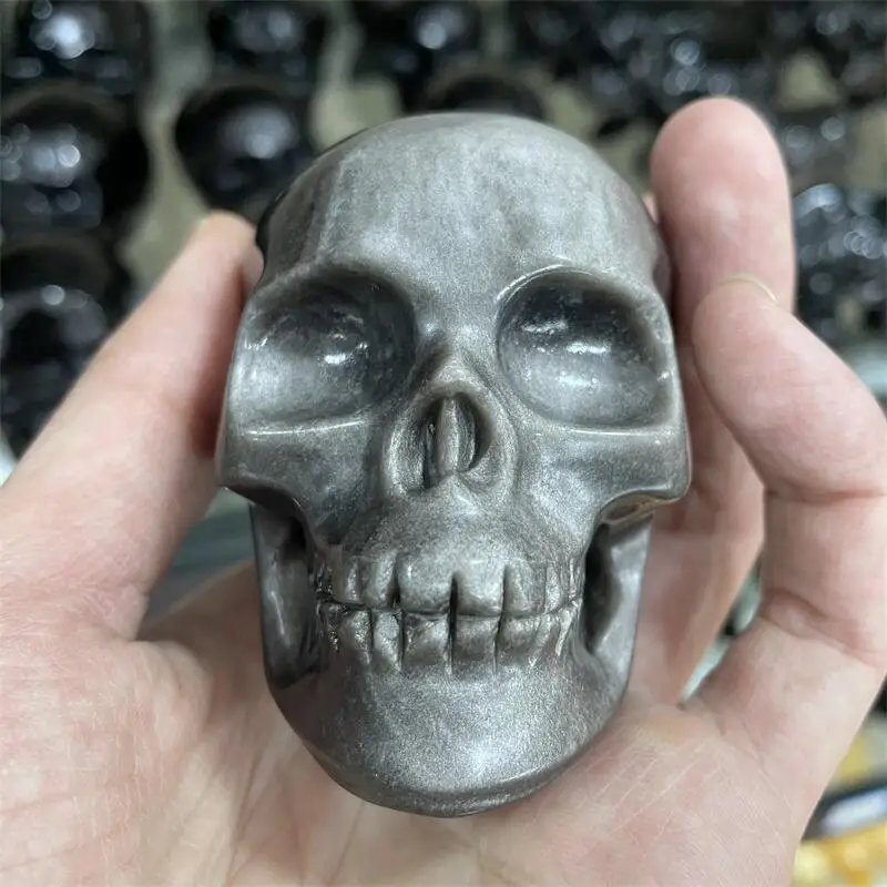 

Статуя черепа из серебристого обсидиана, 10 см
