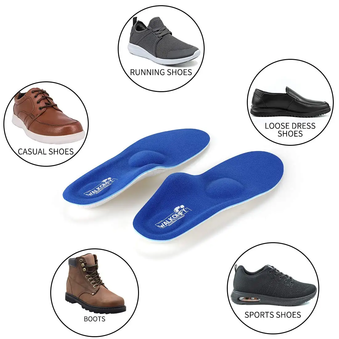 Walkomfy Plantar Fasciitis Pain Relief Orthotics-Flat Feet Arch Support Insoles Shoe Insert For Walking,Running,Hiking Men Women