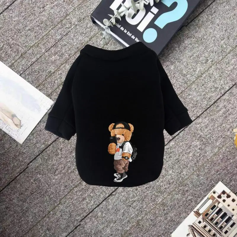

Cartoon bear solid color pet hoodie with plush cat and dog clothing