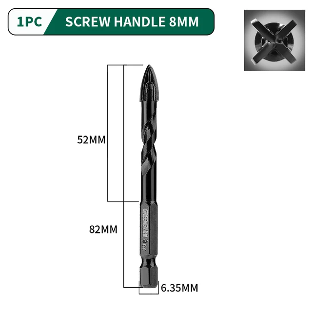 GREENER 3-12mm Four-blade Concrete Impact Glass Drill Cross Hex Tile Drilling Bit Special For Hexagonal Shank Hard Alloy Tri 8mm