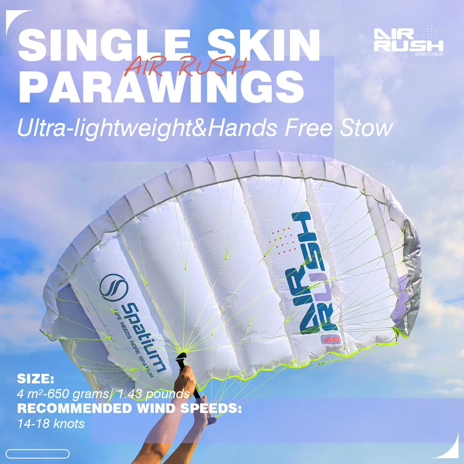 스파티움 4 ㎡ 자외선 차단 코팅이 된 카이트 파라윙 포켓 윙, 하이드로포일 보드 및 다운윈드 보드 서핑에 적합