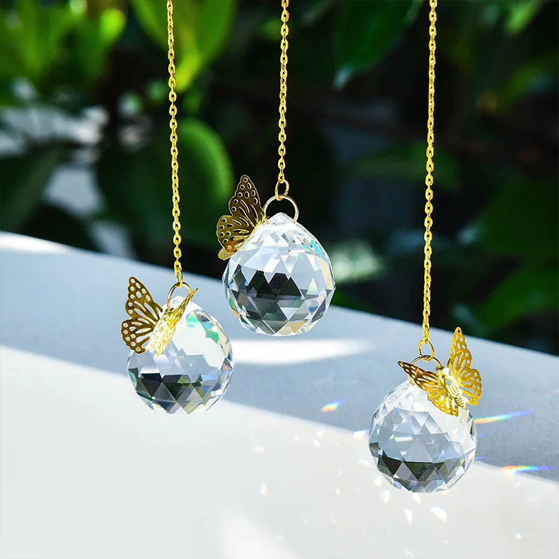 Sun Catcher Crystal Pendant Sun Catchers Window Ornament 2pcs Handmade Butterfly Crystal Ball Prism Rainbow Maker